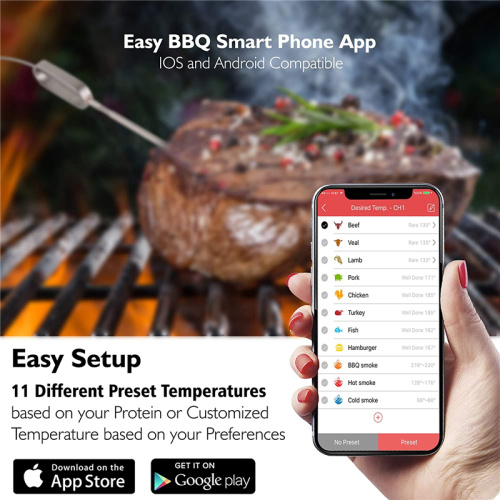 Nhiệt kế nướng Bluetooth thông minh Nhiệt kế thịt BBQ không dây