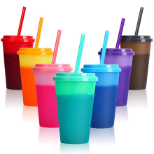 Hot Sale 24oz Color Changing Plastic Travel Cups with Lid and Straw
