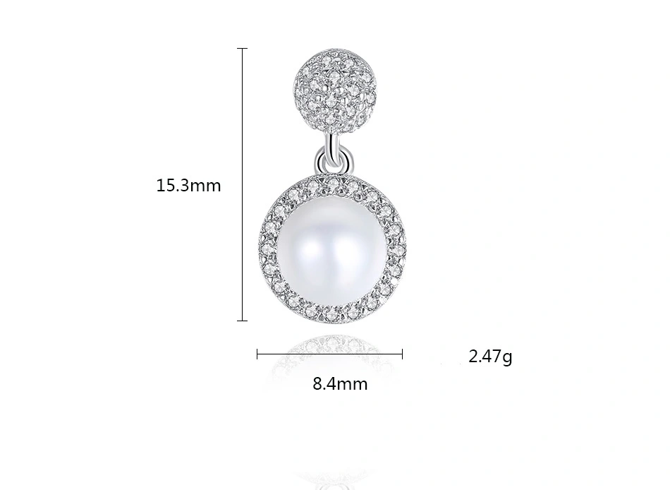 Classic Bling Bling Round Silver Stud Earring with Freshwater Pearl Stud Earrings