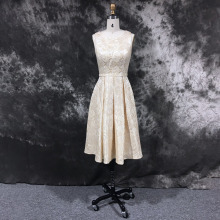 Round Neckline Embroidered Knee-length With Sash Sleeveless Girl Prom Dress