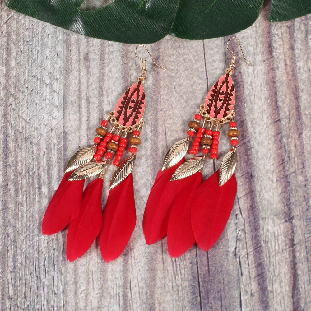 Leaf Pendant Feather Earrings