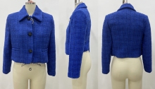 Blue Short Jacket Front With Black Big Buttons