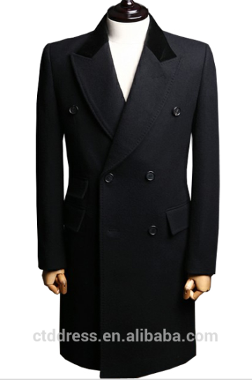 Double Breasted, Black Velvet Collar,classic black Cashmere Overcoat