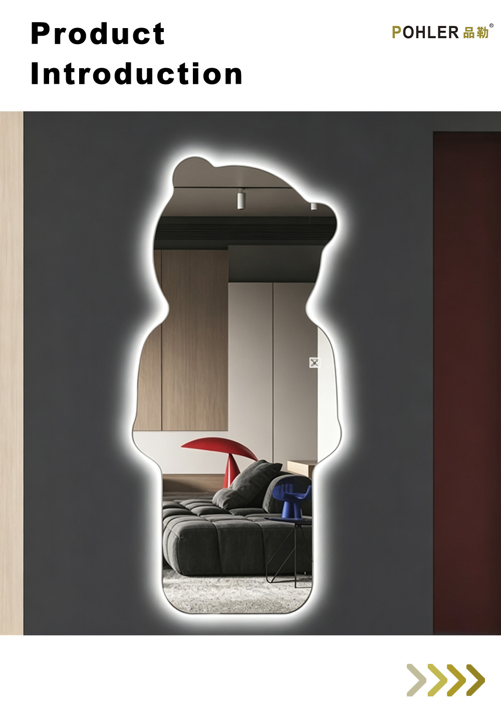 D069 Полное зеркало со светодиодной подсветкой в форме медведя X D069 Bear Shape LED Full Mirror X