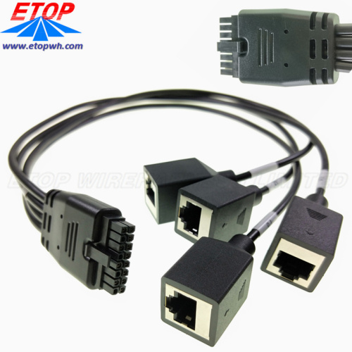 Konektor mikro-fit daya overmolded ke 4in rj45 jack