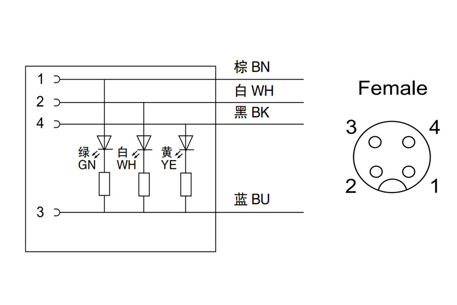 M12 4 pin connection cable with LED