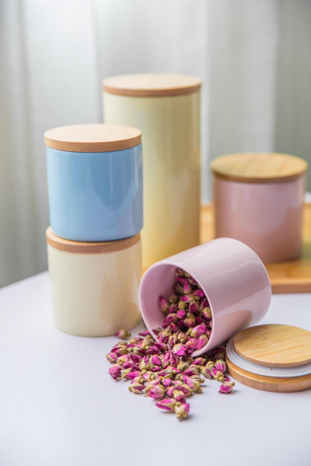 Ceramic Jar With Wooden Lid Color Jar