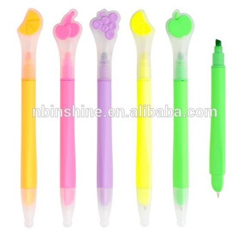 Promotional fruit cap ball pen with highlighter , dual promotion pen
