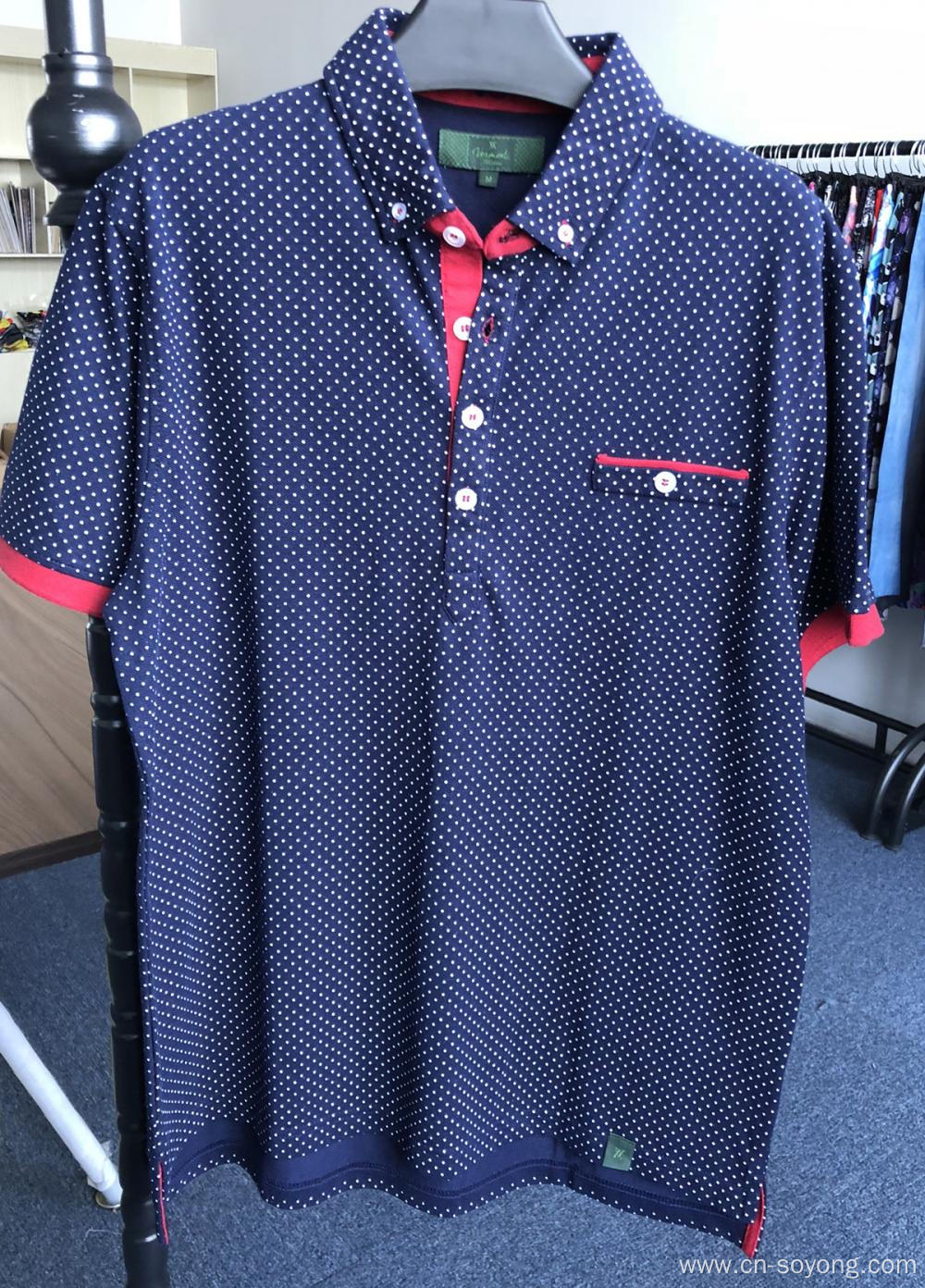 Men's Cotton Polyester Dot Printed Chest Pocket Polo