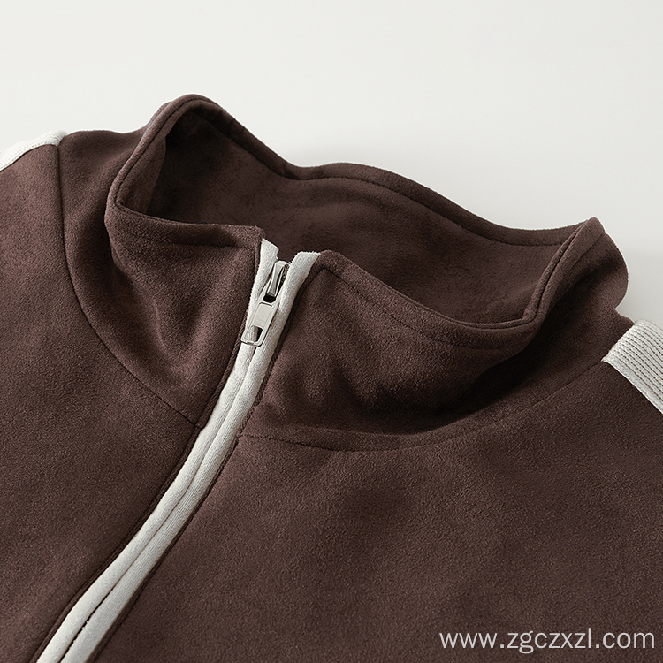 Autumn winter suede zip coat