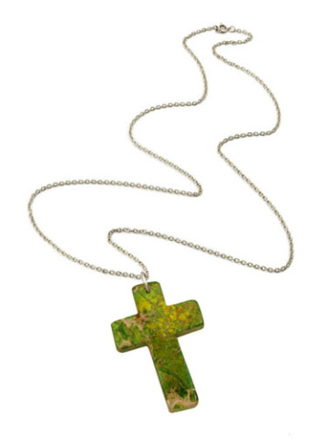 Green Large Cross Pendant Necklace