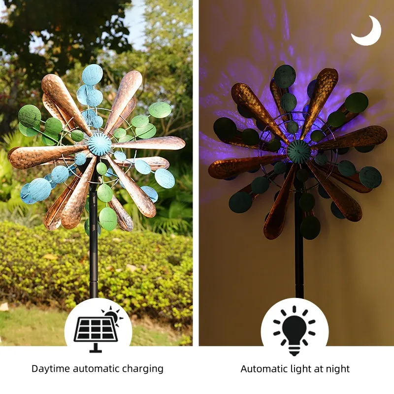 Colorful Solar Wind Spinner Outdoor Metal for Garden Decor Lamp