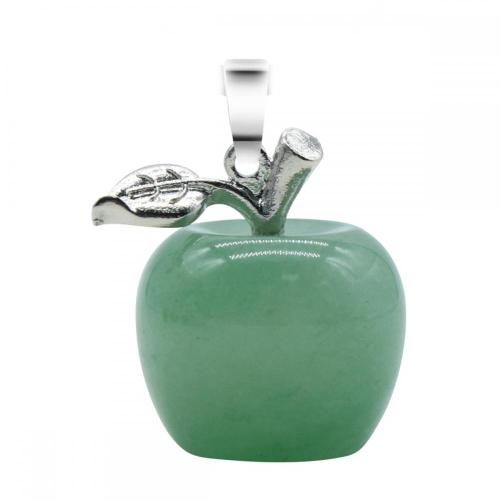 Handmade Craved 20MM Aventurine Apple Pendant Necklace