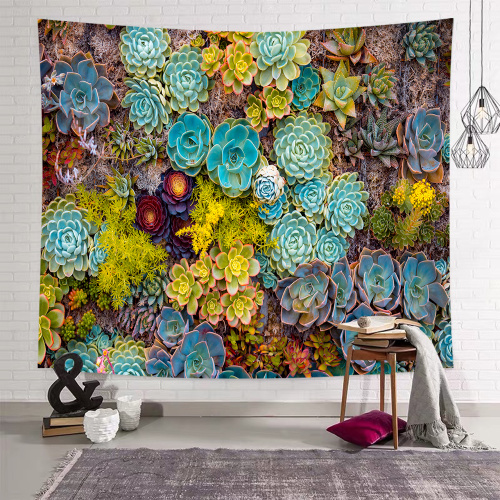 Succulent Plants Tapestry Green Blue Yellow Flower Colorful Tapestry Wall Hanging for Livingroom Bedroom Dorm Home Decor