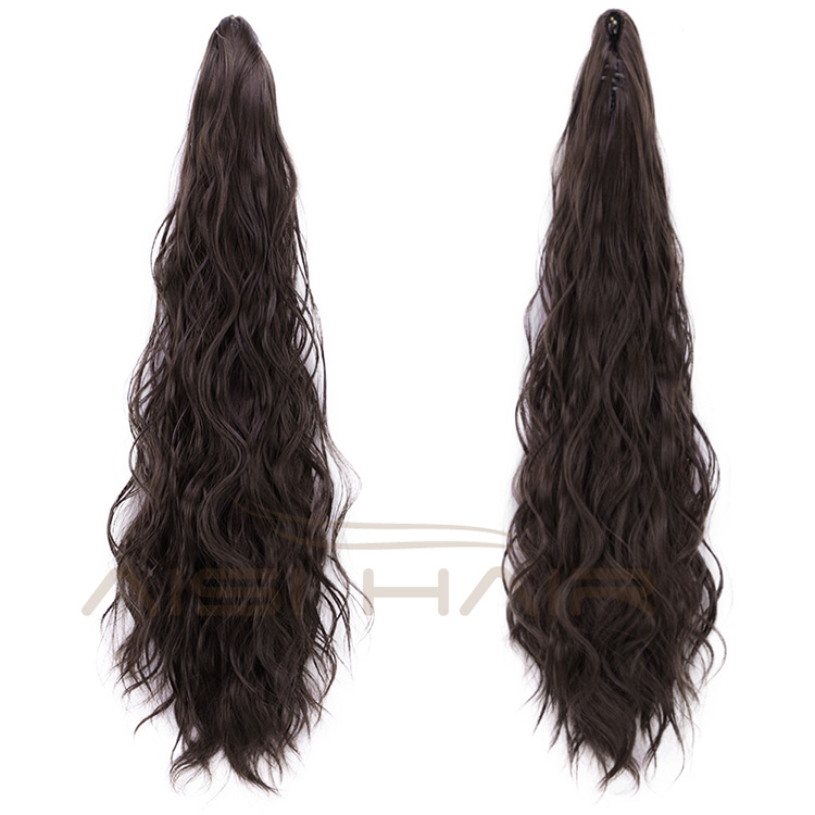 Aisi Hair Heat Resistant Fiber Long Wavy Dark Brown Claw On Ponytail Hair Extensions Claw Pony Tail Synthetic Hairpiece