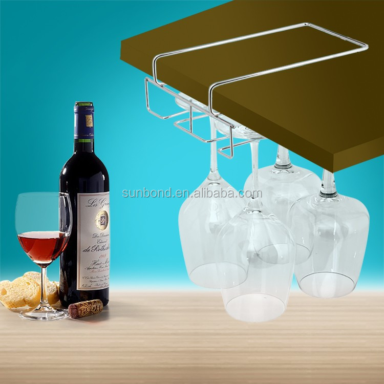 Metal wire under cabinet wine glass holder,bar wine rack