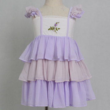 Boutique Purple Embroidered Chiffon Ruffle Girl Dress