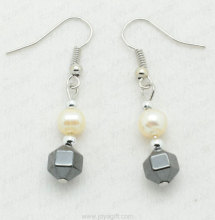 Freshwater pearl hematite beads earring