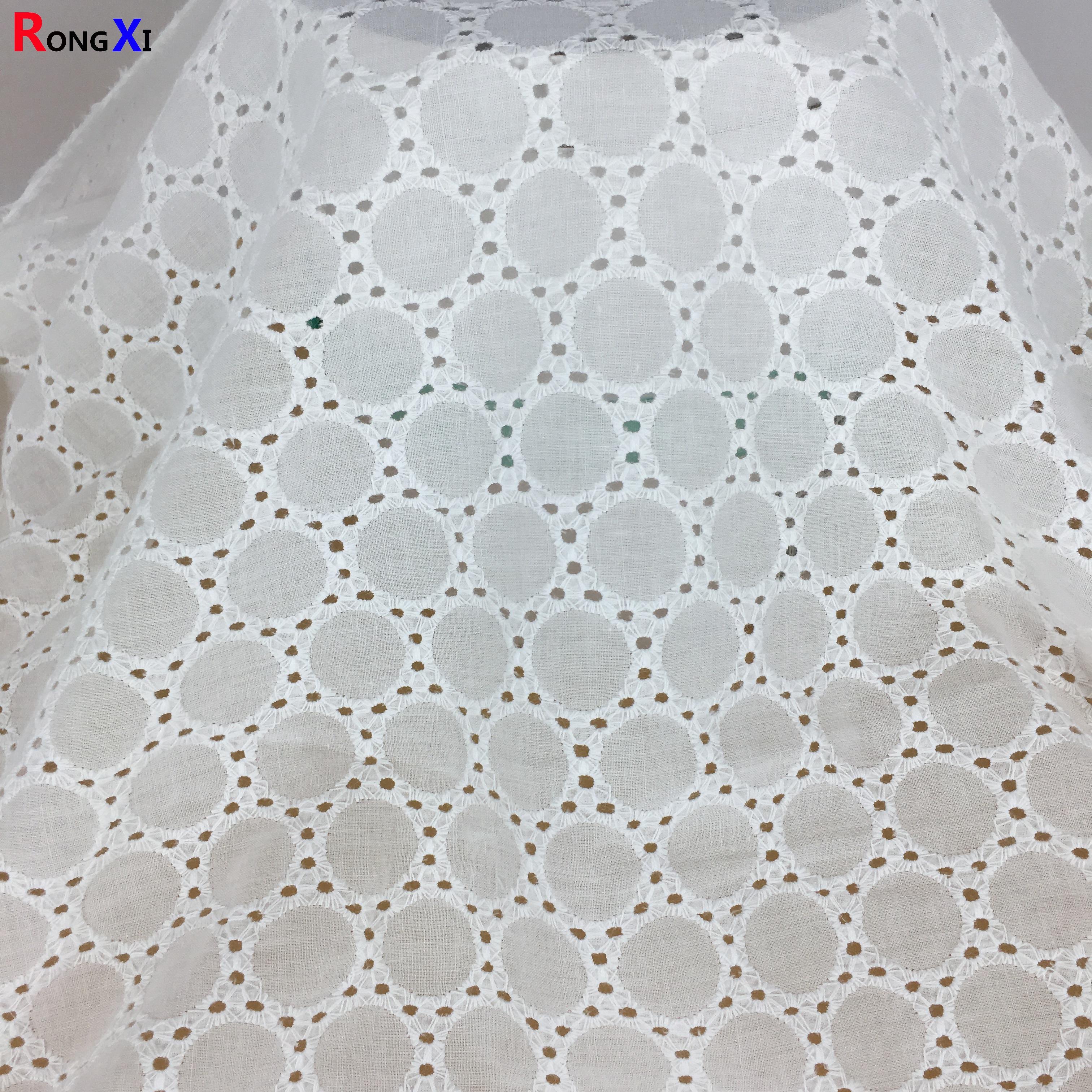 RXF0517 Embroidered Hole Voile White Cotton Lace fabrics