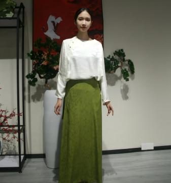 Heritage Xiangyunsha Olive Maxi Skirt