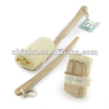 natural loofah scrubber with handle