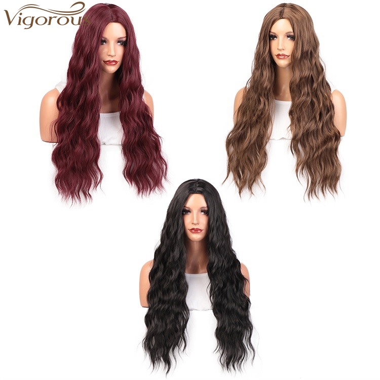 Vigorous Long Black Wavy Wig Synthetic Wave Wigs for Black Women Natural Middle Part Wigs Heat Resistant Hair