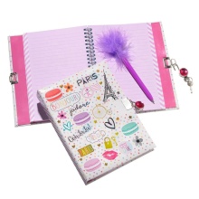 A5 Diary Notebook with Gem Lock and Feather Pen for Kids' School Supplies