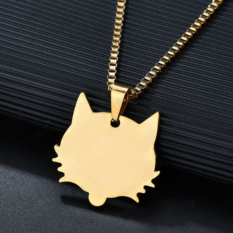 wholesale engravable jewelry fox shape smooth surface dog cat pet tags custom name custom pattern plate necklace stainless steel