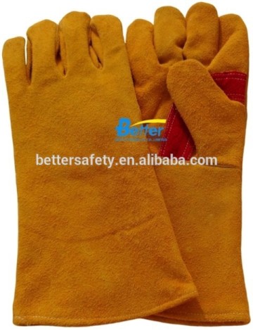 Cheap Long Yellow cow split leather welding Glove Safety