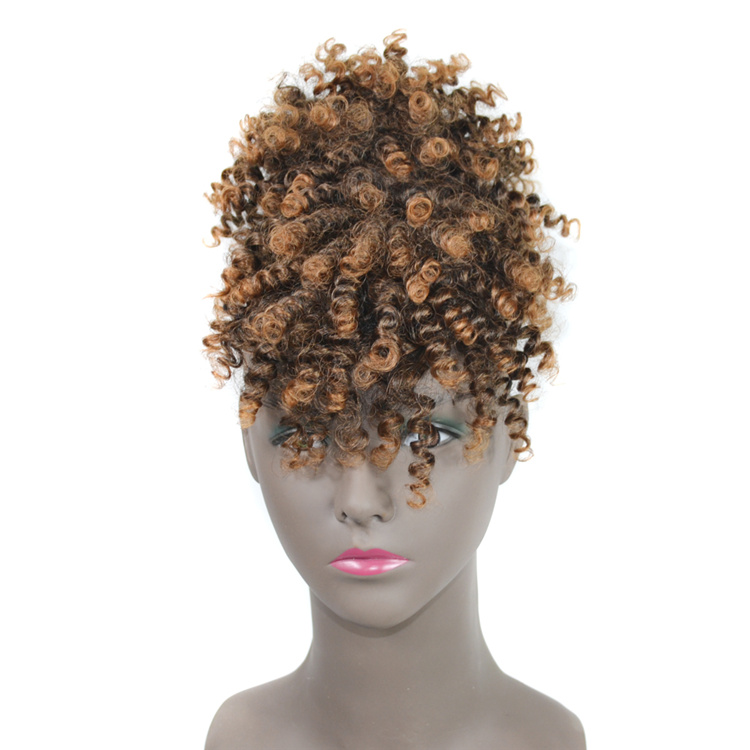 High puff drawstring afro kinky curly synthetic ponytail with bangs