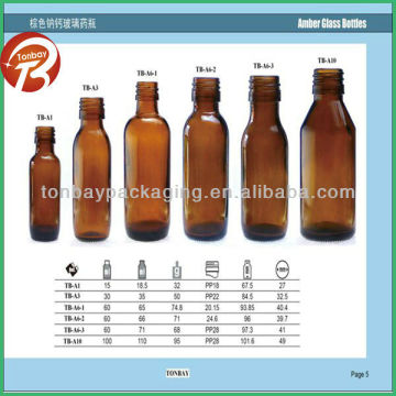 5ml-250ml Type III amber glass bottles for liquid medicine