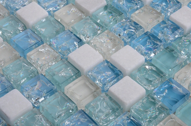 Beautiful Design Blue White Glass and Stone Mosaic Tile