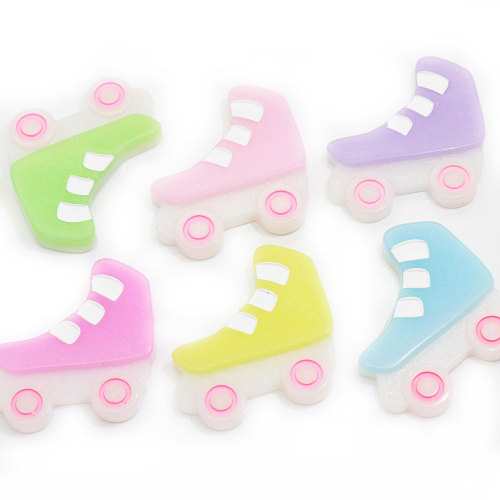 Manufacture Bulk 100pcs Cheap 3D Cute Colorful Roller Skating Shoes Beads Flat Back Resin Stickers