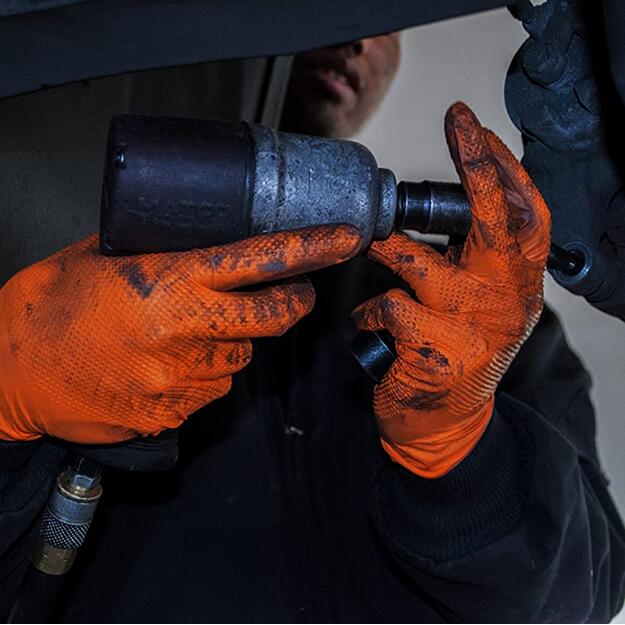 Sarung tangan nitril peperiksaan percuma serbuk boleh dibuang dengan oren