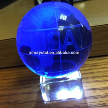 3D Blue glass world globe paperweight MH-Q0187