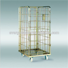 3 sided logistics folding trolley zinc plated roll container