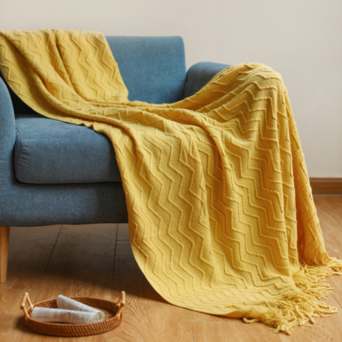 Thickened acrylic sofa knitted tassel blanket