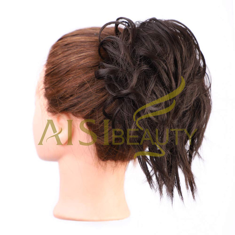 Aisi Beauty New Design Wholesale Multi Color Synthetic Curly Messy Donut Chignon Bun Elastic Rope Rubber Band Hair Extension