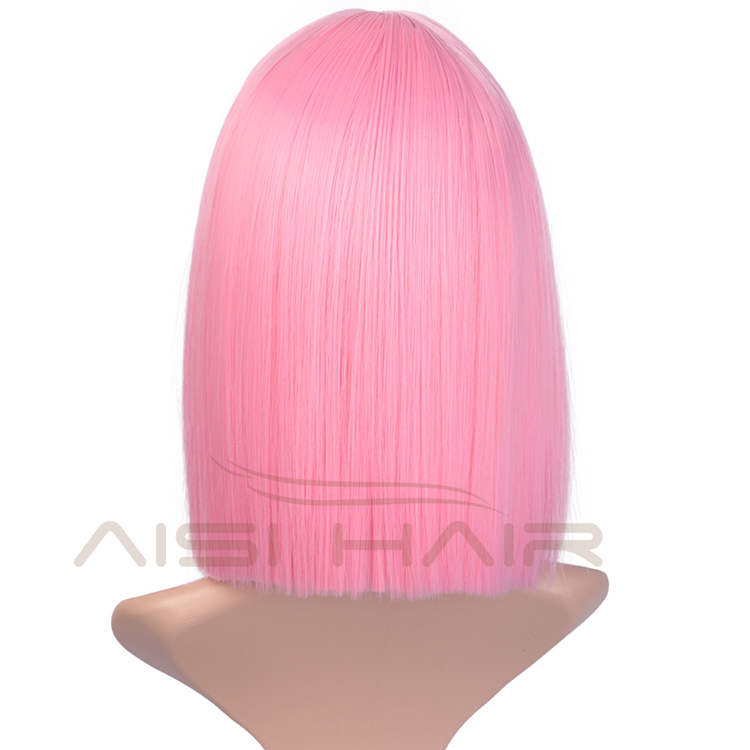150 Length Hair Heat Resistant Wig For Black Women Pink Short Straight Bob Synthetic Middle Part Shoulder Hair Wigs