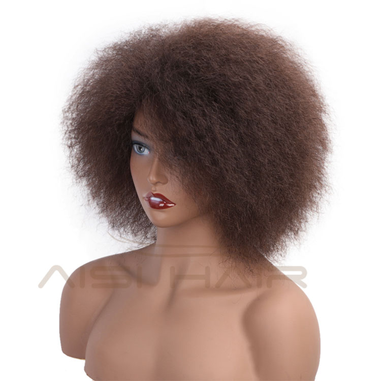 Aisi Hair 6 Inch Short Afro Kinky Straight Wig High Temperature Curly Wigs Synthetic Fiber Fluffy Party Wig For American Women
