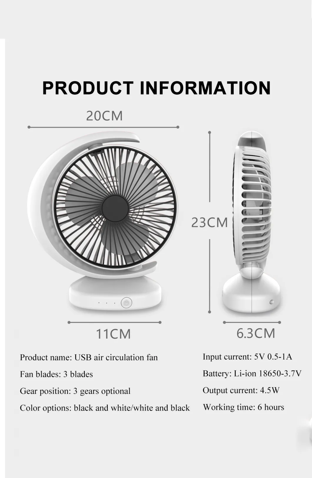 Rotating Plastic USB Rechargeable Table Desk Fan