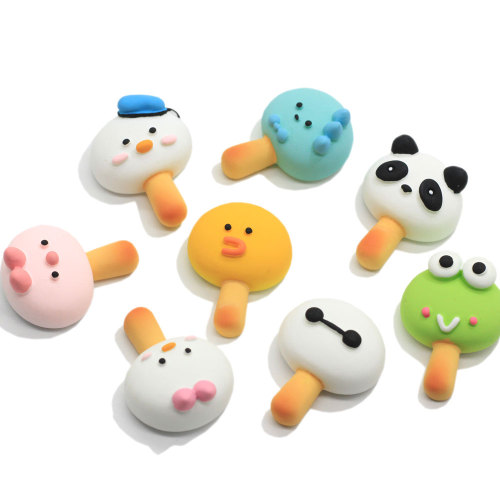 Dibujos animados de resina piruleta galleta Animal Artificial Panda Flog parte trasera plana para caja de teléfono Kawaii DIY artesanía juguetes de casa de muñecas