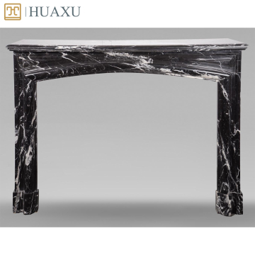 Luxury Hand-Carved Italian Black Semi-Statuary Marble Fireplace in Louis XIV Style