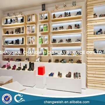 wall mount wooden shoe display shelf ,shoe display rack
