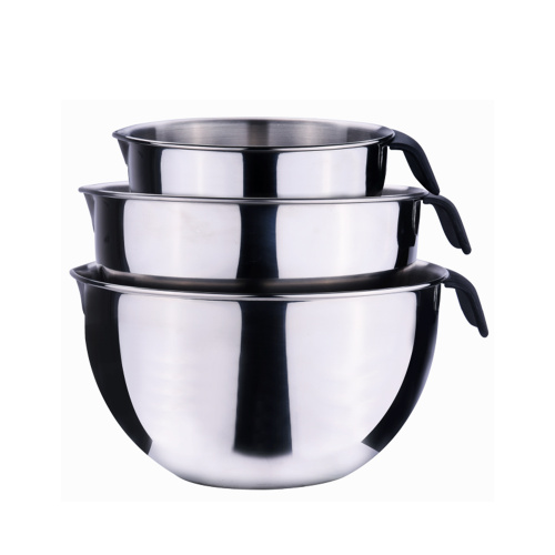 Baking bowl with pour spout and silicone handle