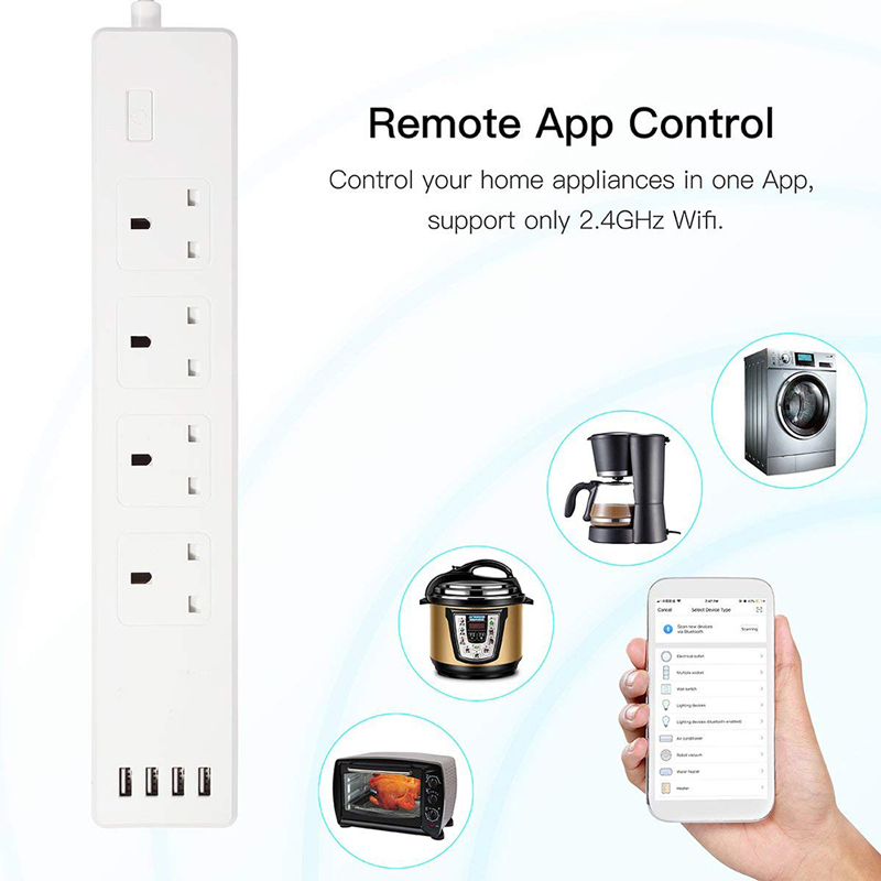 UK Wifi Power Strip Surge Protector Outlet Power Strip With Usb Ports Etl Extension Cord Power Strip TUYA
