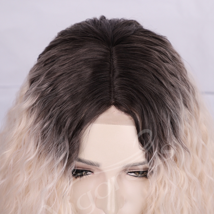 High Temperature Fiber Cosplay Daily Party Loose Wave Ombre White Short Cheap Price Black Root Synthetic Curly Hair Wig