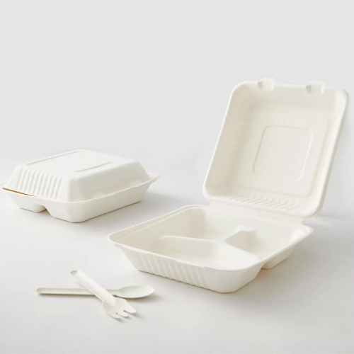 Sustainable 3-Compartment Takeout Box Made from Natural Sugarcane