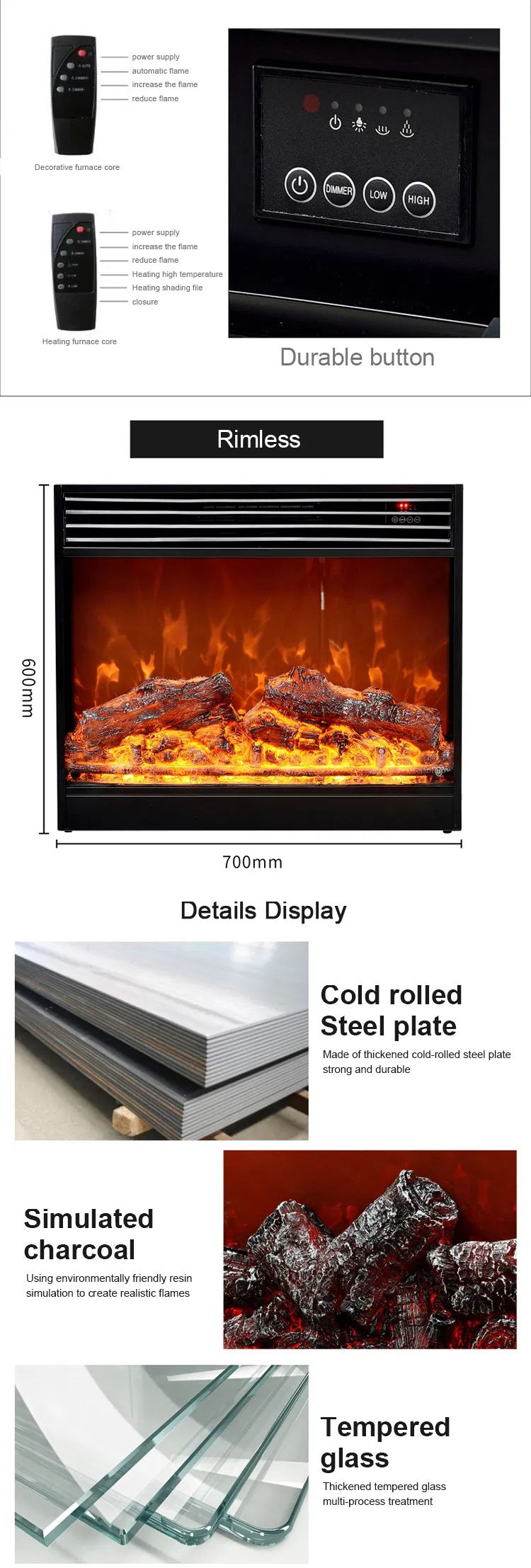 Stylish Modern LED Electric Fireplace with Realistic Flame Simulation