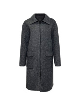 Simple Fashion Dark Grey Zip - up Long Wool Coat